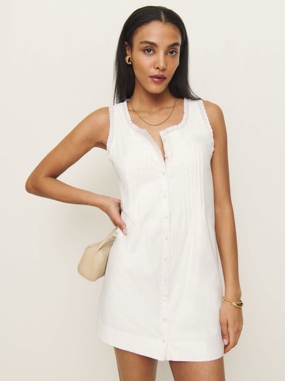 Reformation Anemone Dress White Sleeveless Button Front Mini Size 2